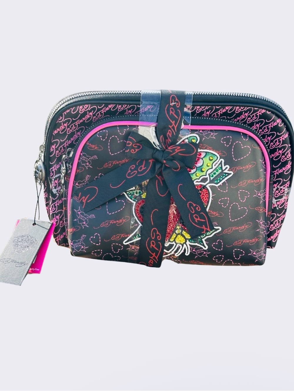 Ed Hardy Tattoo Heart & Butterfly Cosmetic Bag Set